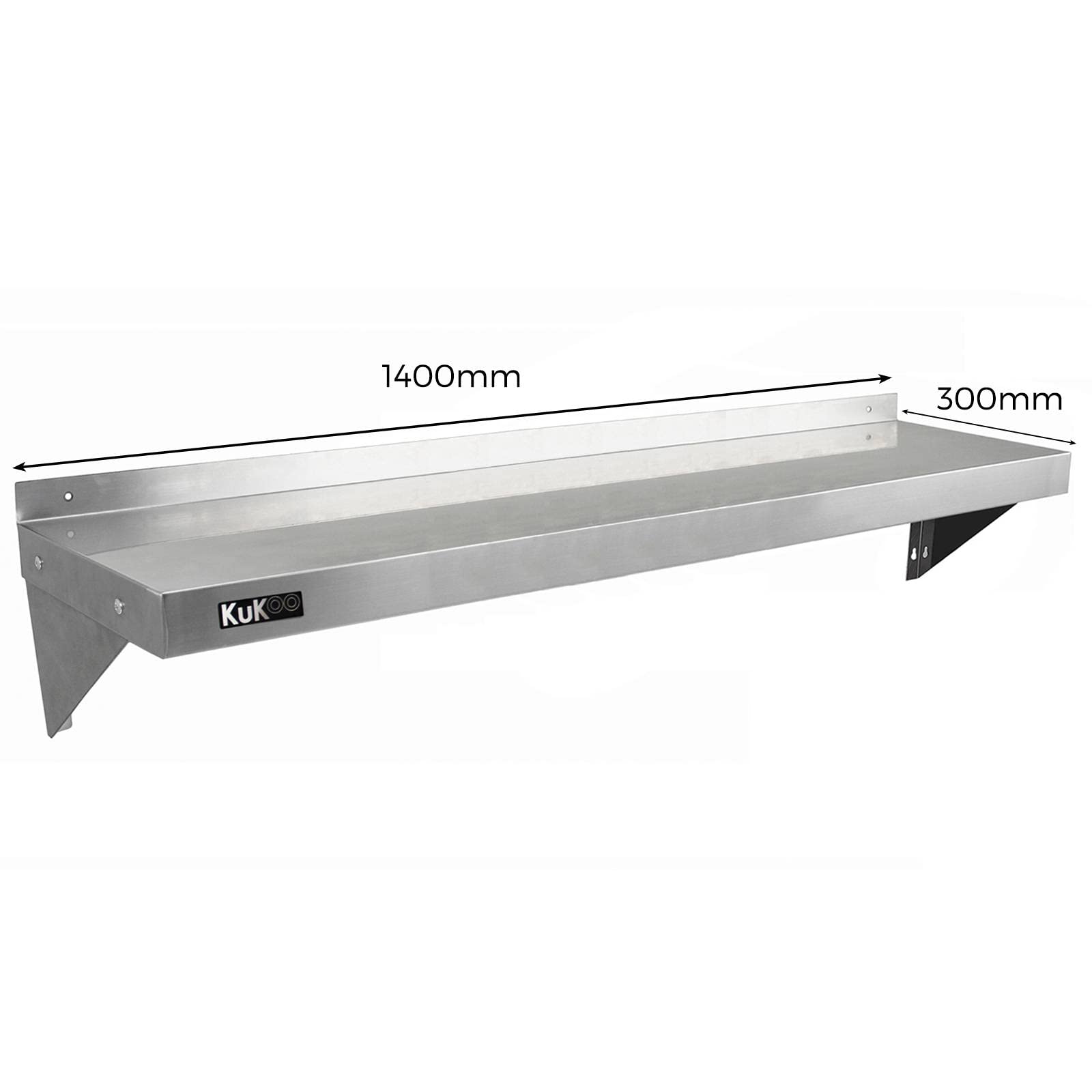 KuKoo Edelstahl-Wandregal für Küche, Gastronomie, korrosionsbeständig, inkl. Mikrofasertücher, 1400 mm x 300 mm, 2 Stück