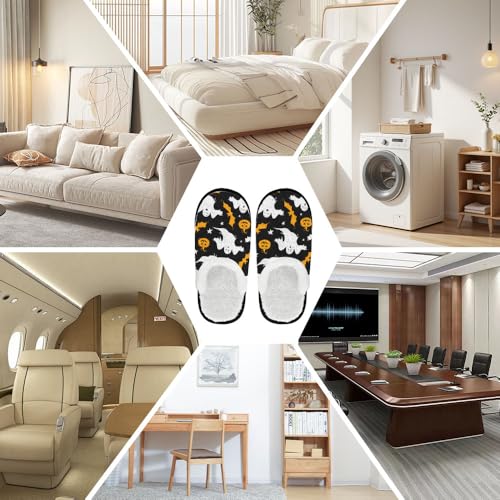 House Slippers for Woman Man Halloween Funny Pumpkin Ghost Spooky Spider Web Skeleton Bat Skull Witch Fuzzy Slipper Winter Slip on Cozy Memory Foam House Shoes School Supplies Gifts4