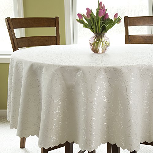 Turkish Ivory Tablecloth Polyester Table Linen - Stain Resistant Wrinkle free Non-Iron Oblong Square Round Thanksgiving Tablecloth Christmas Tablecloth New Year Eve Gift (IVORY, Round 60