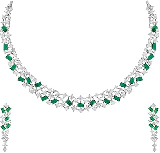 KUSHAL'S Fashion Jewellery Mint Rhodium Plated Zircon Necklace Set with Hanging Earrings for Women | Adjustable Chain | Pa... Price In India