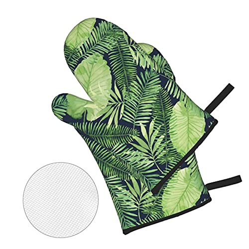 Tropical Palm Leaf Oven Mitts And Pot Holders 4Pcs Set, 500℉ Heat Resistant Oven Mitts Gloves 3D Printed Cooking Gloves For Kitchen, Cooking, Baking, Bbq Green #TOP2