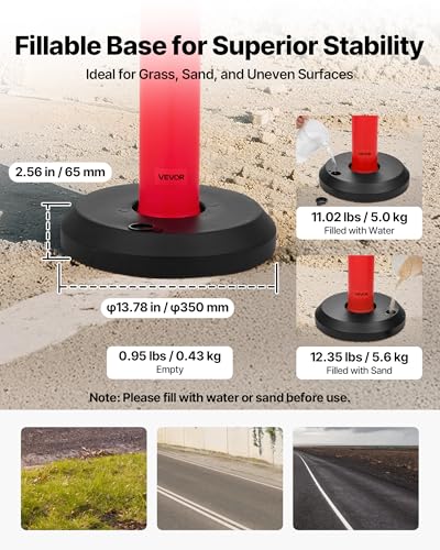 VEVOR 6 Pack Traffic Delineator Posts, 1140 mm Traffic Safety Cones with Fillable Base and Reflective Strips, Heavy Duty Delineator Posts for Construction Site, Parking Lot, Crowd Control, Red
