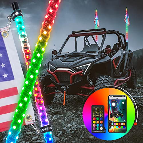 image for OHMU 2Pcs 3FT LED Whip Lights Bluetooth and Remote Control Spiral RGB 