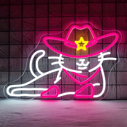 Image of WLHOPE Cowboy Cat Neon Signs for Wall Decor Western Cute Cat LED Lights Decorations for Bar Party Bedroom Club Living Room,Best Gift for Teens