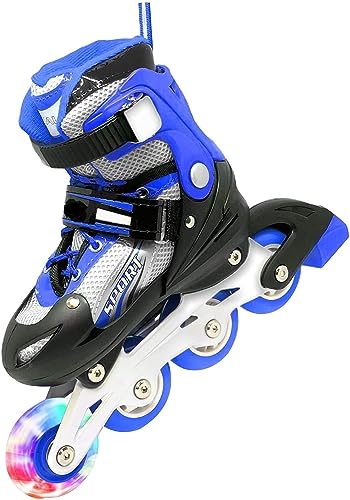 Image of TEKCOOL 4 Wheels Adjustable Inline Skates Skating Shoes for Boys Kids Girls Skating Shoe Adjustable Roller Blades Age 6 to 15 Years PU Strong Wheels Aluminium with LED Flash Light on Wheels