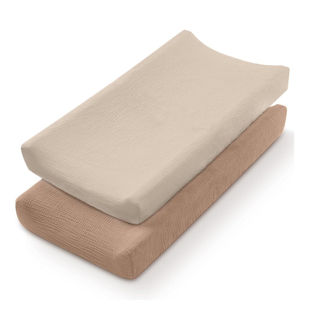 Oaygat 2 Pcs Muslin Changing Pad Cover Breathable Soft Changing Pad Sheets Changings Table Pads Cover Flexible Comfortable Cotton Fitted Diaper for Boys GirlsContains no Fillers