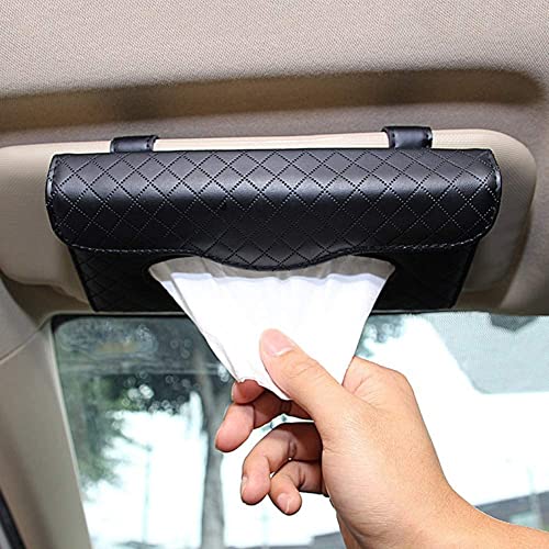 Image of Car Sun Visor Tissue Paper Box Case Auto Interior Decoration Accessories Holder PU Leather Tissue Box for Car /Truck (Black)