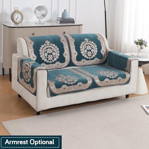 Image of HOKIPO Shahi Teal Premium Chenille Jacquard Sofa Cover for 2 Seater for Seat & Back, 'Royal Aangan Series' (IN-1007-L2*2)