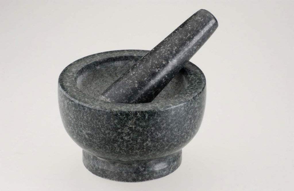 Pestle & Mortar 14cm, Heavy & Durable Granite, Stone Bowl & Grinder Set, Crush & Mash Herbs & Spices, 17x14x9.5cm, Speckled Grey