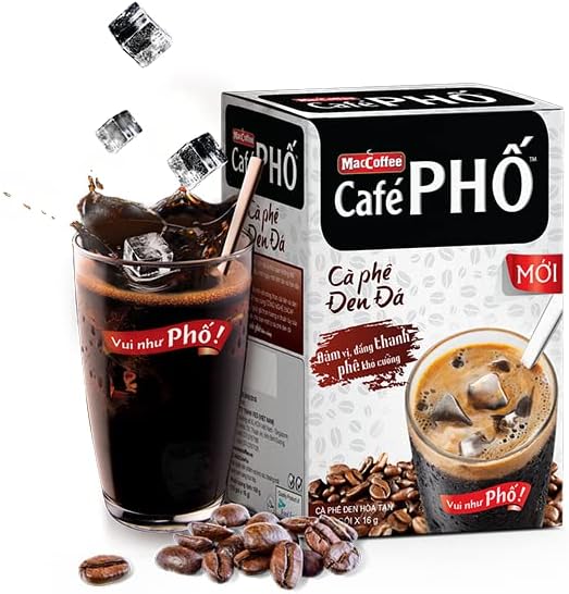 Miniatura 6 de Cafe Pho Mezcla de café instantáneo vietnamita, café negro helado, café Den Da, paquetes de café de una sola porción, caja de 9 bolsitas, paquete de