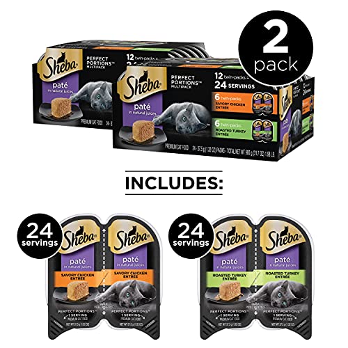 SHEBA Wet Cat Food Pate Variety Pack, Savory Chicken and Roasted Turkey Entrees, (12) 2.6 oz. PERFECT PORTIONS Twin Pack… - Image 3