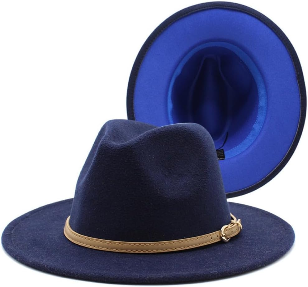 Classic Red Fedora Hat with Navy Interior, 2-Inch Brim, Cotton Felt, Leather-Look Band