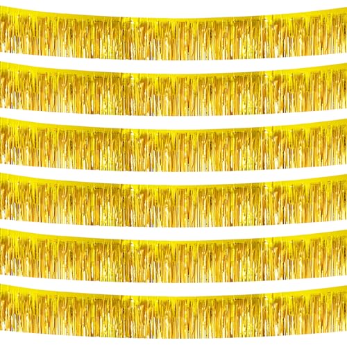 Juego de 6 cortinas de oropel con purpurina, 30 cm x 3 m, guirnalda de flecos, decoración colgante para fiestas, carnaval, cumpleaños, bodas, festivales (dorado)