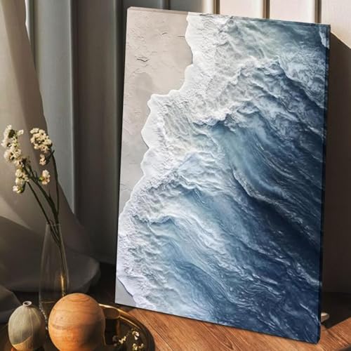 Tableau sur toile art mural bleu océan plage encadré pour chambre et grand salon 80x110cm