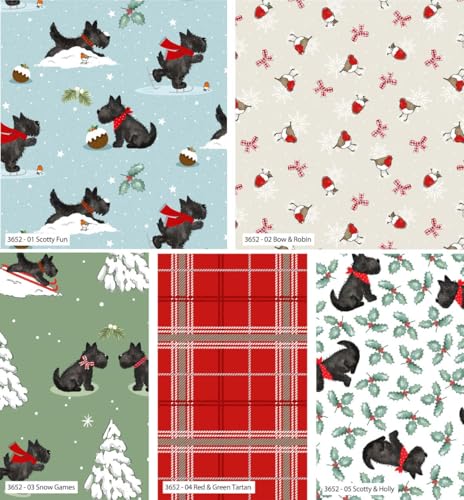 Frosty Paws by Susan Wheeler 100% algodón, 45 x 55 cm de ancho, paquete de 5 piezas de Navidad para costura, acolchado, costura, retazos