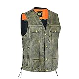 chaleco reflectante para motoristas Cuero de grano superior: los chalecos de motociclista vintage desgastados para hombre están hechos con cuero de búfalo natural de grano superior de 1,1 mm con tratamiento vintage especial. Está cosido con un forro interior de poliéster suave de color naranja, que lo resalta como un chaleco perfecto para ciclistas.