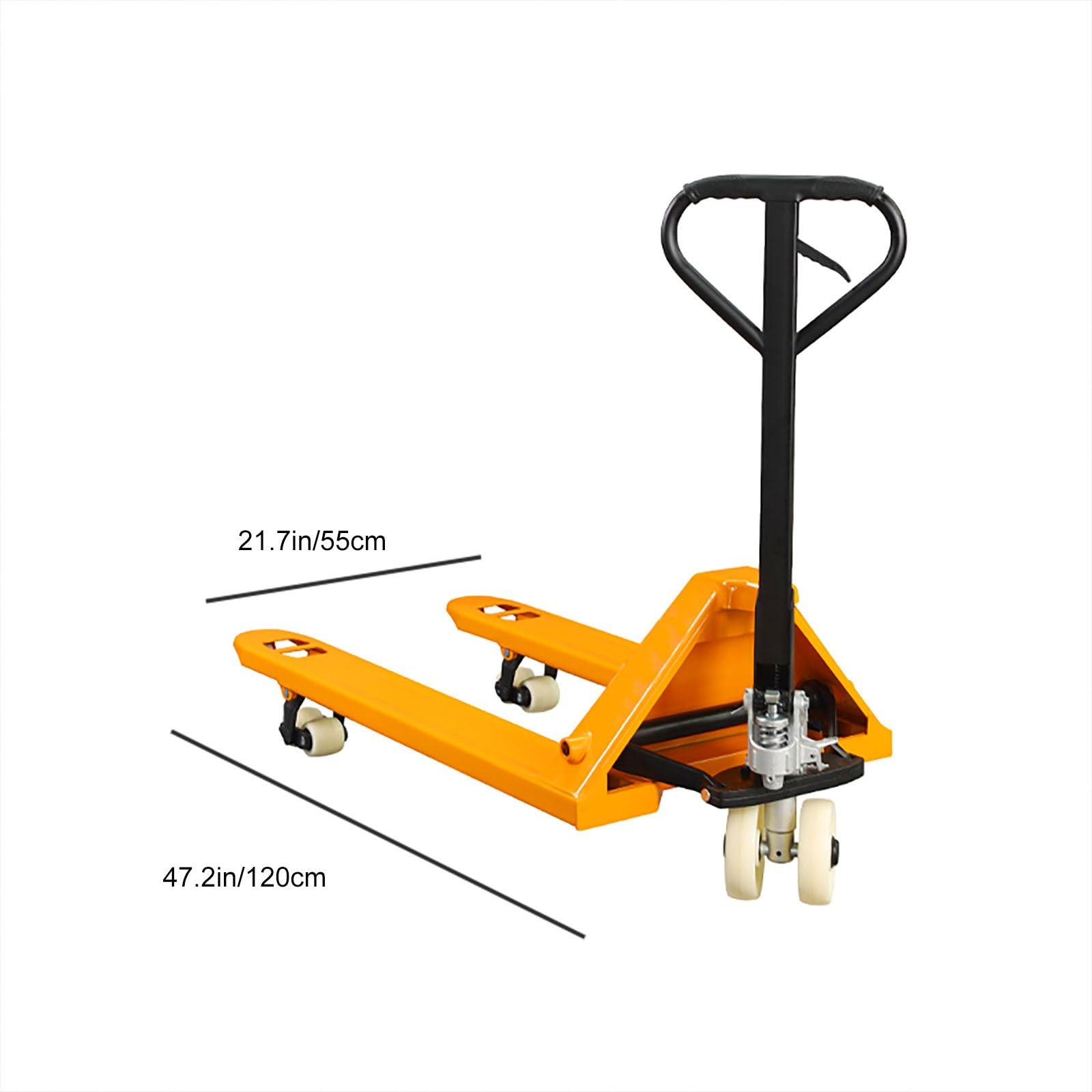 Ręczny podnośnik paletowy 5T, mały podnośnik paletowy z antypoślizgowym uchwytem, stalowy wózek widłowy dla łatwiejszej wspinaczki (120 x 55 cm) - wytrzymała, trwała konstrukcja