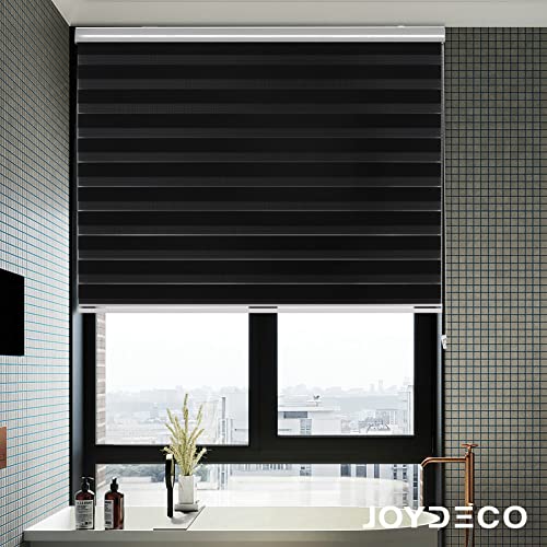 Joydeco 33 Inch Wide Mini Cordless Zebra Blinds For Windows,Privacy Light Filtering Dual Layer Black Sheer Roller Shades For Home Office Bedroom #TOP1