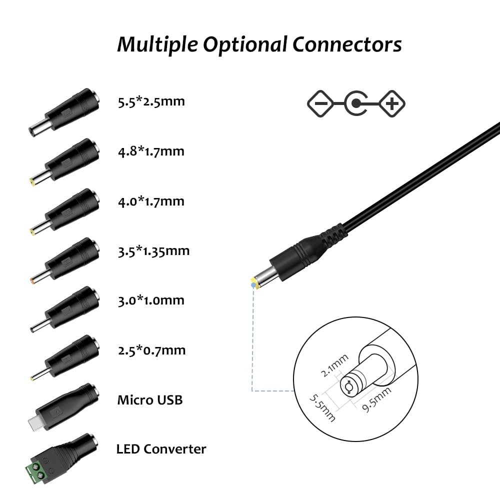 Zolt Zasilacz impulsowy 12 W AC na DC, 3 V, 4,5 V, 5 V, 6 V, 7,5 V, 9 V, 12 V, 1 A, uniwersalny zasilacz z 8 wtyczkami DC do głośnika, aparatu, lampy, tabletu i innych urządzeń elektronicznych