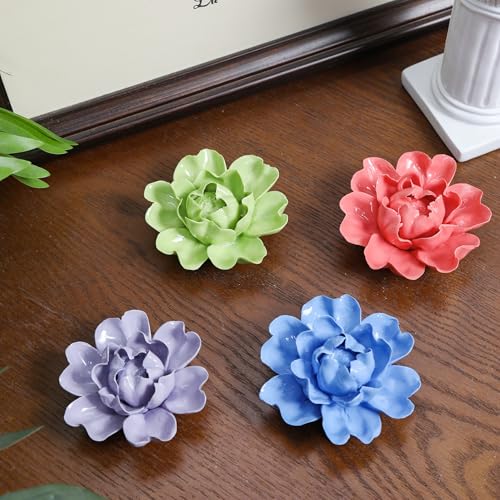 Image of Ceramic Flower Wall Art Decor, Artificial Flower Wall Sculpture,Handmade Ceramic Flowers for Home,Hallway,Living Room, Kitchen,Bathroom (Fruit Green,Luoyang Peony, 2.76 inch)