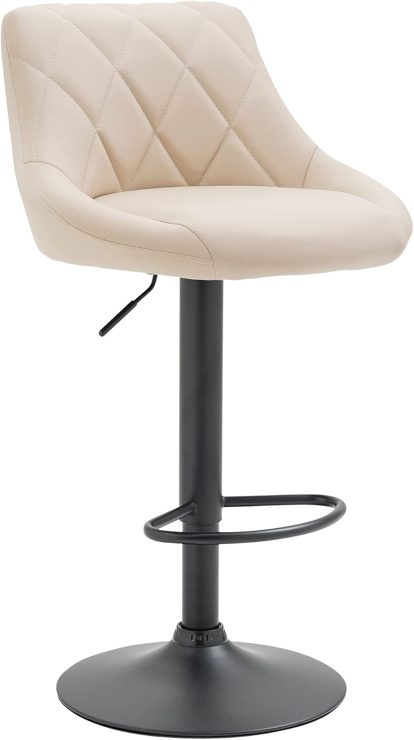 Lazio Adjustable Height Bar Stool Faux Leather I Comfortable Bar Height Chair with Backrest and Foot Rest I Adjustable Swivel Colour: Cream, Frame Colour: Black