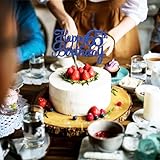 Gyufise 3Pcs Happy 65th Birthday Cake Topper Blue Glitter 65th Birthday Cake Pick Cheers to 65 Years Old Sixty Five and Fabulous Cake Decorations for 65th Birthday Wedding Anniversary Party Supplies - Image 4