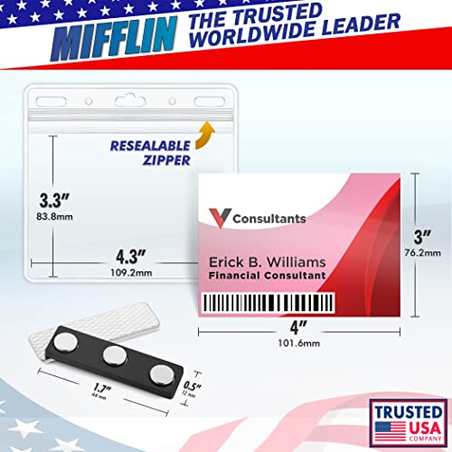 Mifflin-Usa 3-Piece Kit Of Magnetic Name Tags (Clear, 4X3 Inches, 50 Pack), Set Of 50 Horizontal Id Badge Holders, 50 Extra-Strong Neodymium Magnets & 50 Paper Inserts For Card Holders, 150 Pcs Total #TOP1