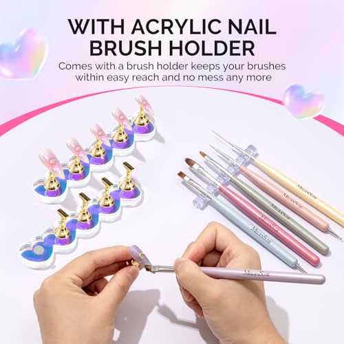 Image of MelodySusie Nail Stand for Press Ons, 2 Sets Blue Heart Shape Acrylic Magnetic Base for Practice Display with Brush Holder and 100 Pcs Reusable Double-Sided Tape for Home DIY Salon Supplies