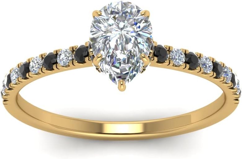 Choose Your Gemstone Pear Shape 14k Yellow Gold Plated Ring Handcraft Chakra Healing Hidden Halo Petite Diamond CZ Halo Engagement Rings : US Size 4 to 12