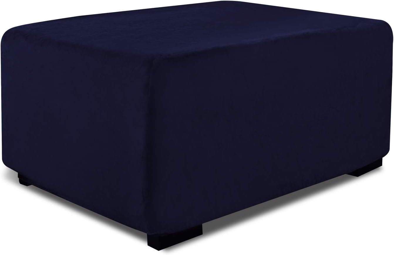 Argstar Velvet Ottoman Covers Slipcover Rectangle for Living Room, Stretch Slipcover for Ottoman, Elastic Ottoman Slip Cover, Dark Blue Folding Storage Stool Furniture Protector (X-Large, Navy Blue) X-Large Velvet_navy Blue