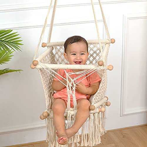 Handmade hanging swing hammock chair - beige hand-woven cotton ro…
