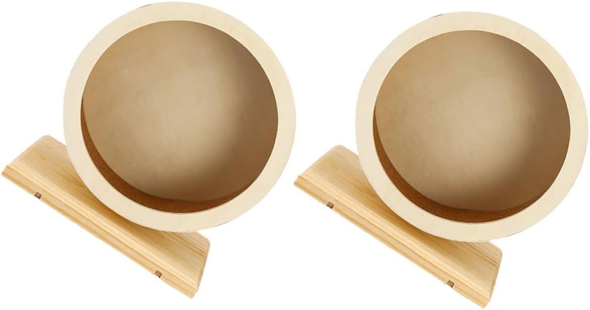 2pcs Wooden Hamster Running Wheels with Noise-reducing Cork Pads Paw-Friendly Broad Surface Small Animal Exercise Machines for Hamsters Chinchillas Hedgehogs and Rats
