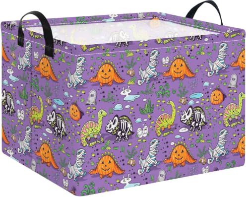 Image of NTAO Gift Storage Basket Empty for Halloween, Storage Bin with Handles, Room Decor, Book Box(Halloween Dinosaurs)