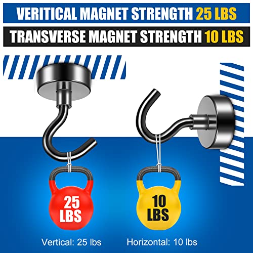 FINDMAG 6 Stück Magnethaken, 10 kg+(22 lb+) Starke Magnethaken, Kühlschrankmagnet Haken zum Aufhängen, Neodym Magnete mit Haken, Schwarz Magnethake für Kreuzfahrt, Decke, Bad, Küche, Handtuch, Garage