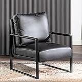 Container Furniture Direct Classic Mid Century Modern Accent Chair with Durable Square Metal Frame, Armchair for Living Room, Bedroom, Home Office in Spotted Microfiber Upholstery, Black -PU Leather