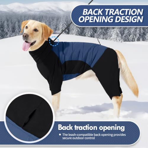 Image of BRKURLEG Fleece Dog Coat, Warm Full Body Dog Winter Jacket, Blue Black XXL