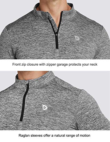 BALEAF Men's 1/4 Zip Long Sleeve Running Shirts Lightweight Pullover Quick Dry Zipper Pocket Heather Gray Size M
