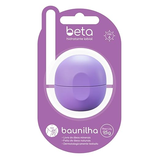 BETA Hidratante Labial BAUNILHA 9,5g - Hidratação profunda para seus lábios, com aroma de Baunilha, feito com ingredientes naturais, com fator de proteção solar, design prático e sofisticado