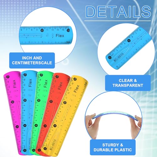 Lineal 15cm Set 10 Stück Farbig Flexibel Transparentes Lineale für Schule Büro Zeichnen Messen Zentimeter und Zoll Skala Biegsames Zeichenwerkzeug für Schüler kleines Lineal Lehrer 10er Pack