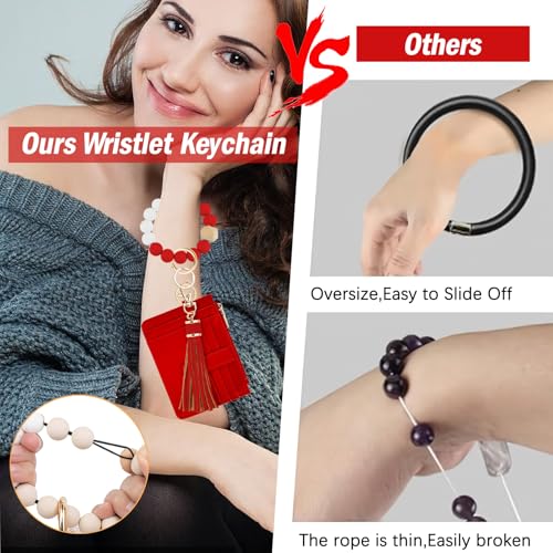 Image of KNGITRYI Wristlet Wallet for Women,RFID Keychain Wallet with Beaded Strap | 8 Card Slots,ID Window,Zipper Pocket,Leather Tassel,Compact Design