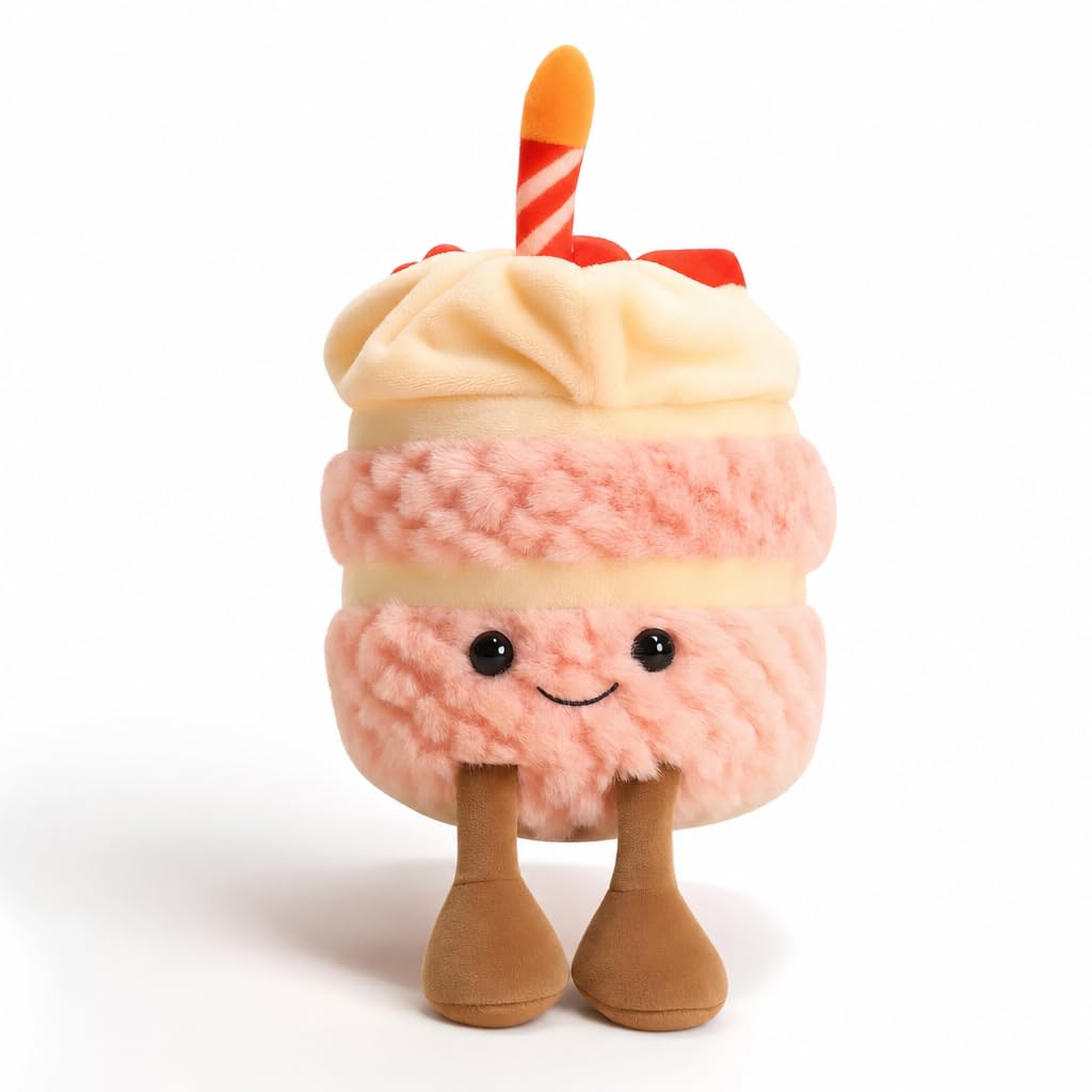 Aguwgax 1-Piece Birthday Cake Plush Toy, Pink Smiling Cake Room Decor