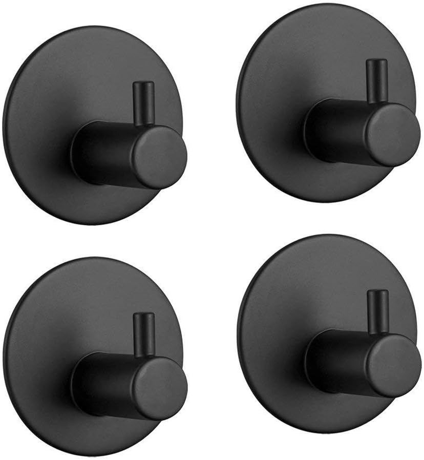 Black Self Adhesive Hooks Wall Mounted Stainless Steel Shower Hooks,Kitchen and Bathroom Accessory Set S714208500002##wh=73