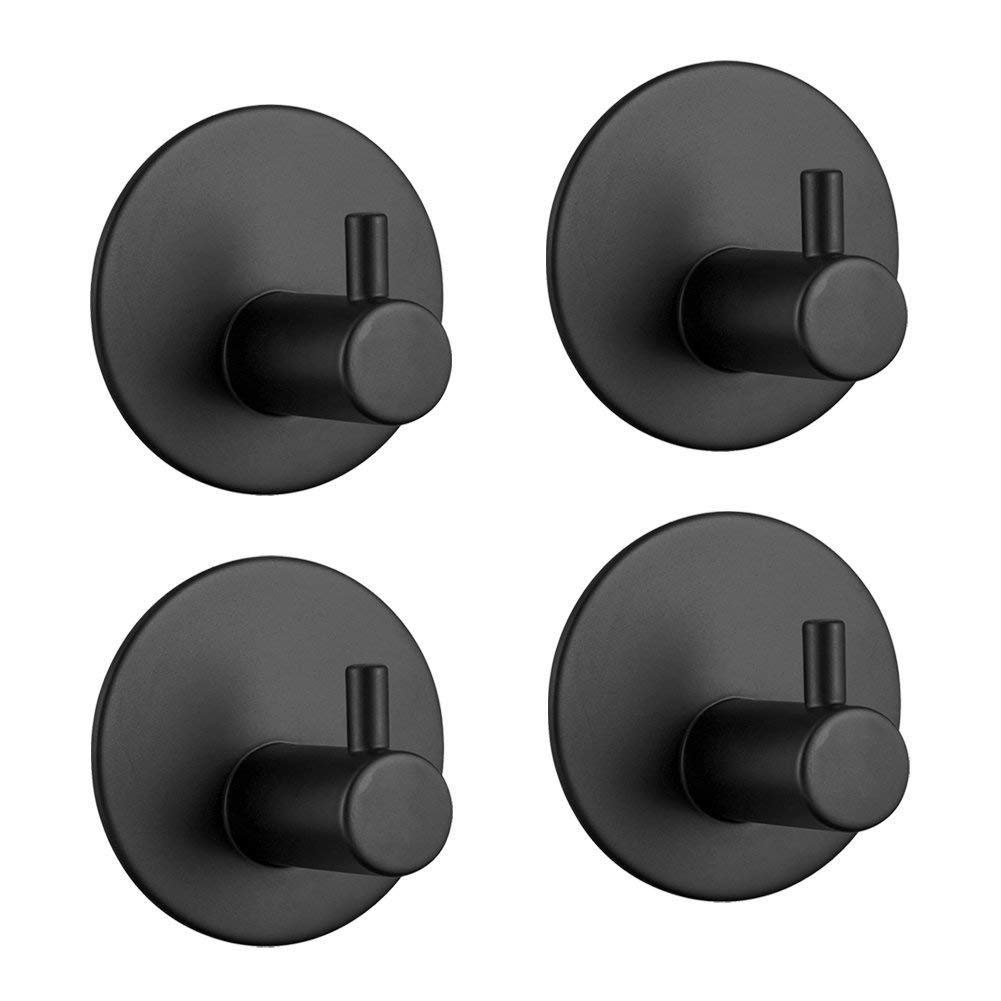 Black Self Adhesive Hooks Wall Mounted Stainless Steel Shower Hooks,Kitchen and Bathroom Accessory Set S714208500002##wh=73