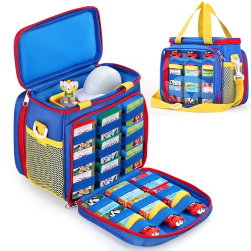 Piaclen Carrying Case Compatible with Little Tikes Story Dream Machine Books Starter Set and Accessories,Portable Storage Bag for Story Books and Character with Handle and Shoulder Strap (Blue)