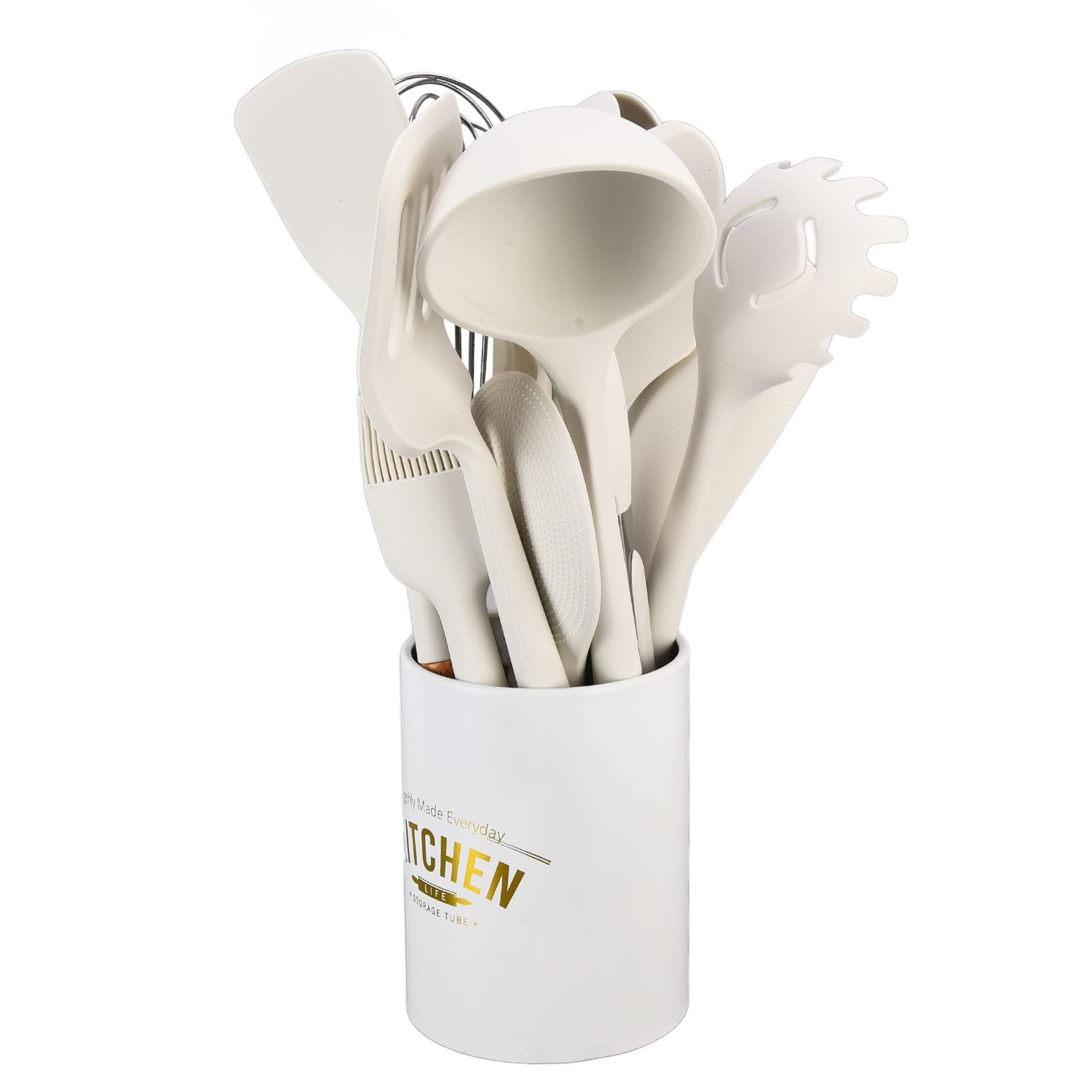 Silikon-Kochutensilien-Set, Modern, Minimalistisch, 12-teilig, Antihaftbeschichtet, Küchenutensilien für die Hausmannskost, weiß, BPA-frei
