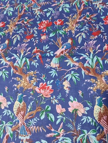 Image of Doraya Pure Cotton Dress Making Fabric Sanganeri Print Jaipuri Hand Block Printed Unstitched Dress Material for Women Blouse /Plazzo,Kurti /Lehenga Piece Womens 43 inch Inches Width (Blue 6, 3 Meter)