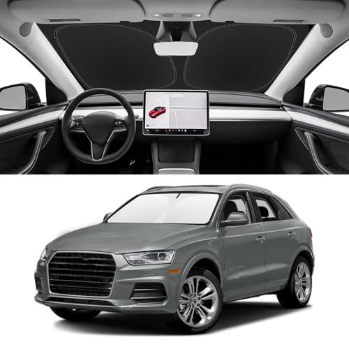 Image of Custom Fit Windshield Sun Shade for Audi Q3 2013-2018 | Blocks UV Rays and Sun Heat, Helps Reduce Interior Temperature, Protects Dashboard from Fading, Folds Easily for Storage