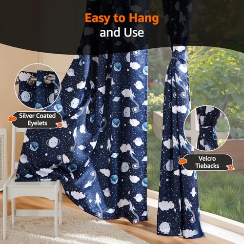 Image of Amazon Basics - Kids Room Darkening Digital Printed Door Curtains, 80-85% Room Darkening | 7 Feet |Set of 2| Digital Print | Kids Curtain |for Living Room and Bedroom | 115cmx 210cm, Design-Galaxy