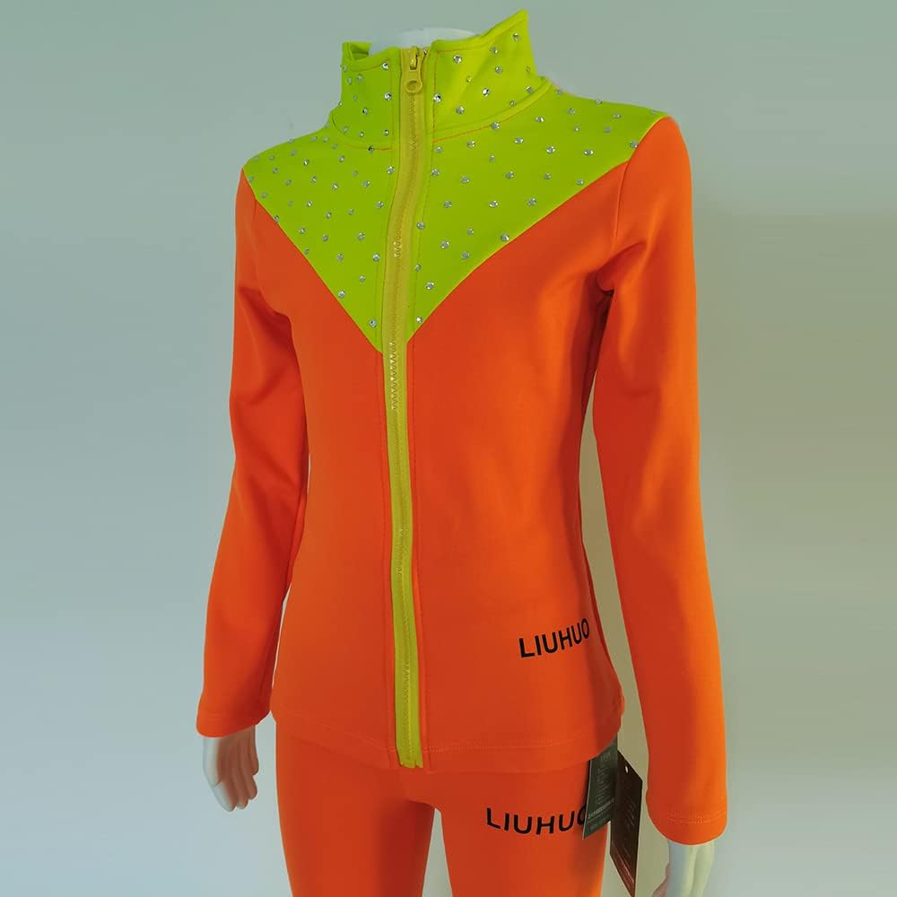 LIUHUO Figure Skating Training Clothes Girl Orange Stitching Diamond Training Performance