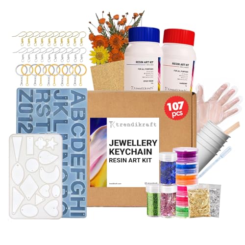 Image of 107pcs DIY Alphabet Keychain Earring Pendant & 4 inch Coaster Making Epoxy Resin Art Materials Kit with Silicone Moulds, Glitters, Colors, Dry Flowers and More for Beginners